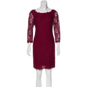 Diane Von Furstenberg DVF Crimson Burgundy Zarita Lace Long-sleeve mini dress